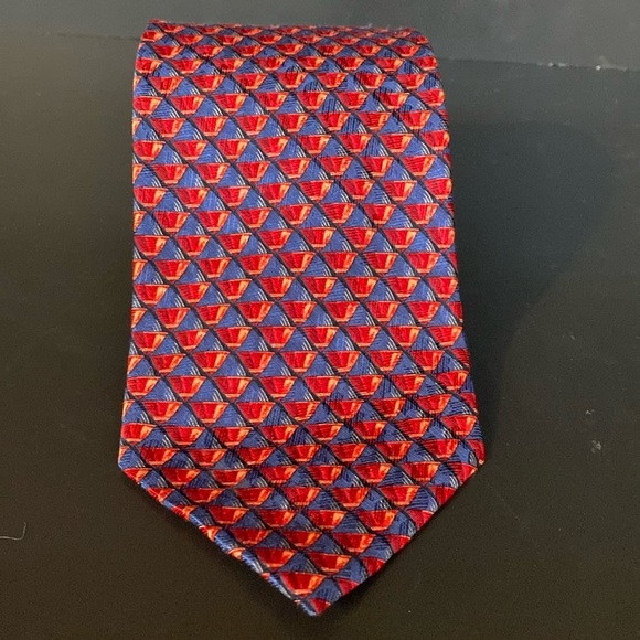 Ermenegildo Zegna Made in Italy Silk Tie Geometric Red Blue - Picture 1 of 8